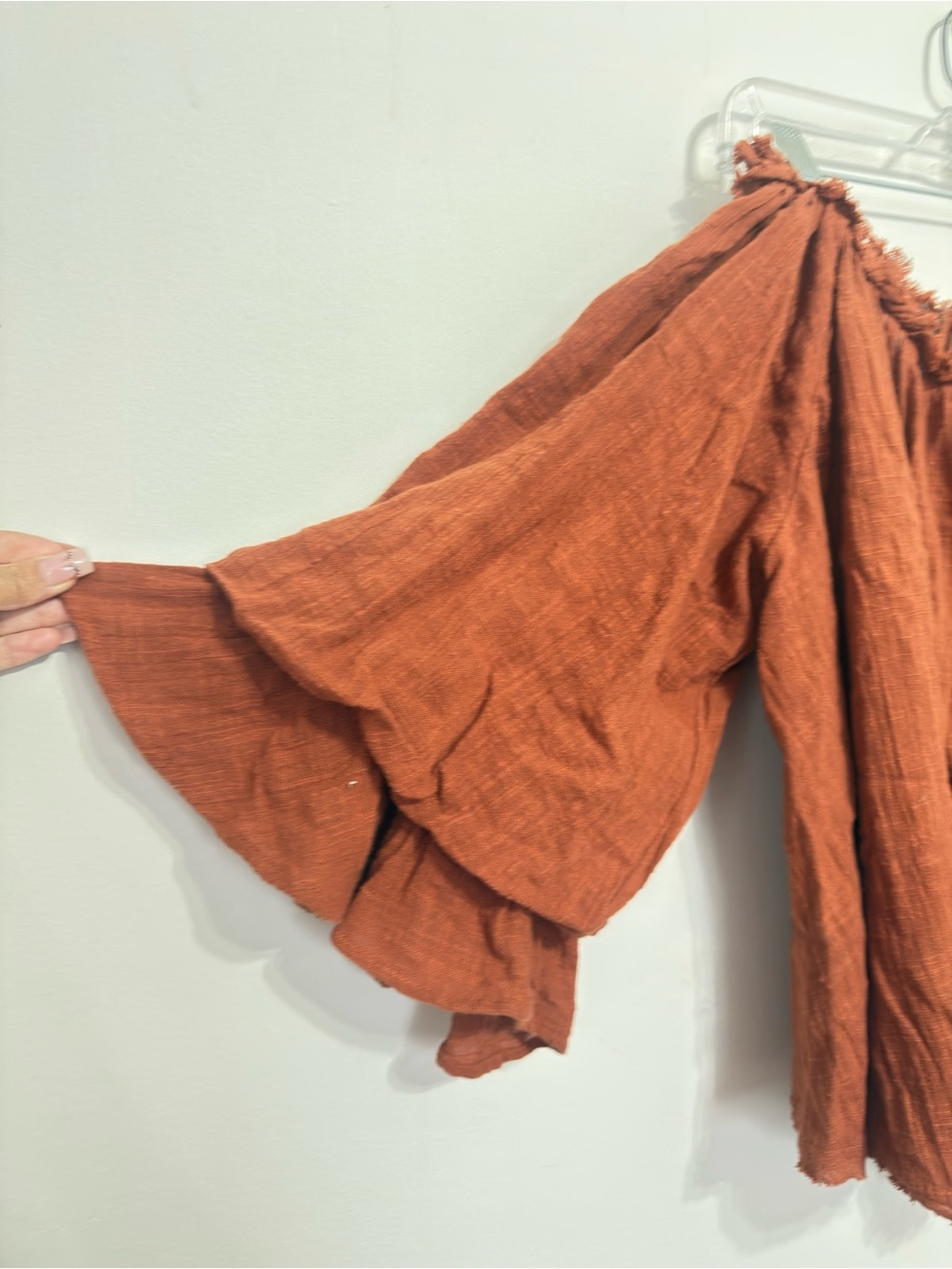 Free People Burnt Orange Ruffled Boho Tunic with Tassel Tie - Picture 4 of 6